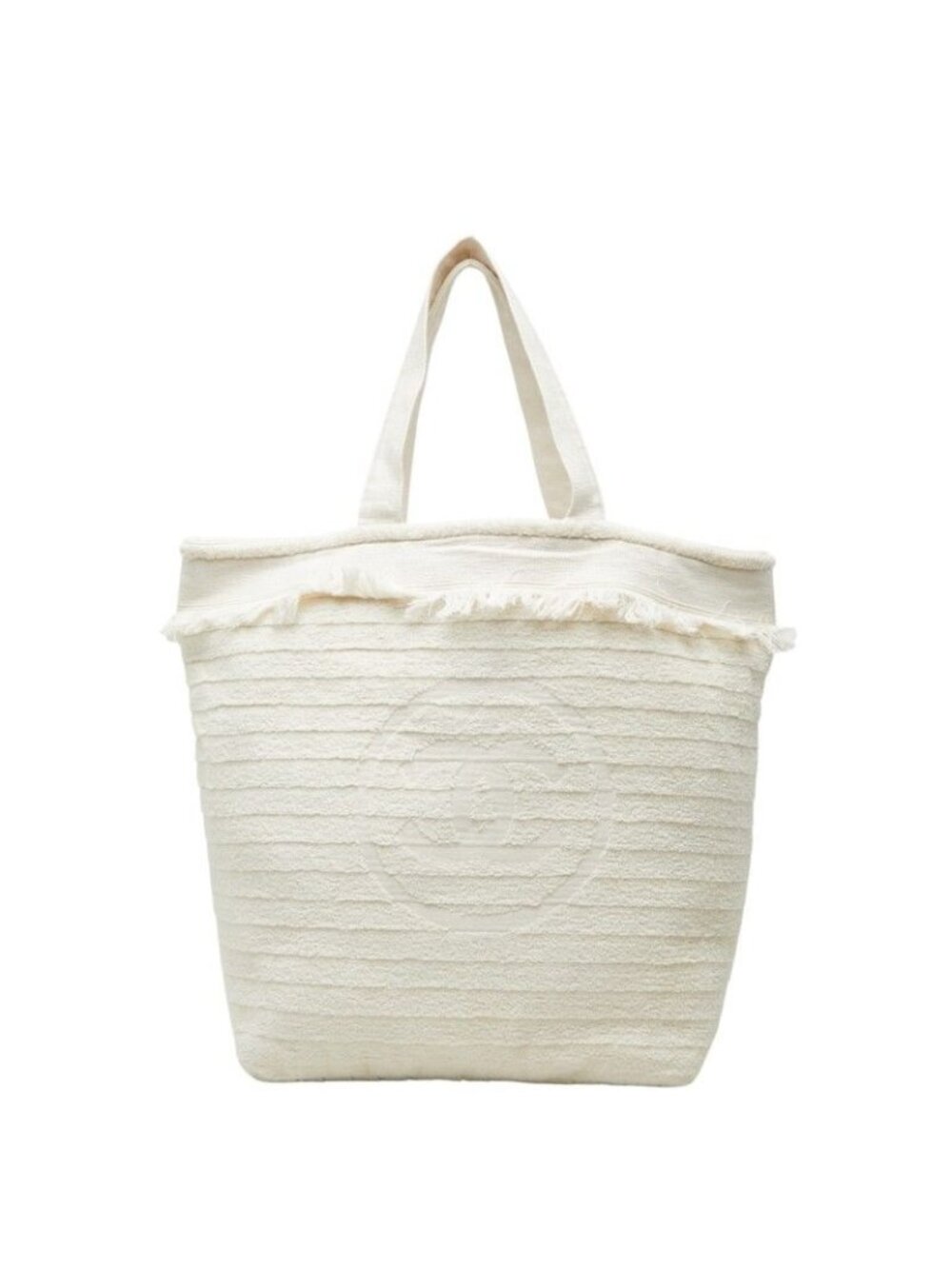 Chanel CC Logo Fringe Beach Tote Bag Ivory White Pile